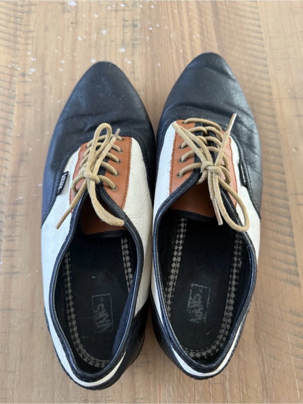 Vans Women’s Black White Brown Leather Oxford Lace-Up Casual Shoes - Picture 3 of 5